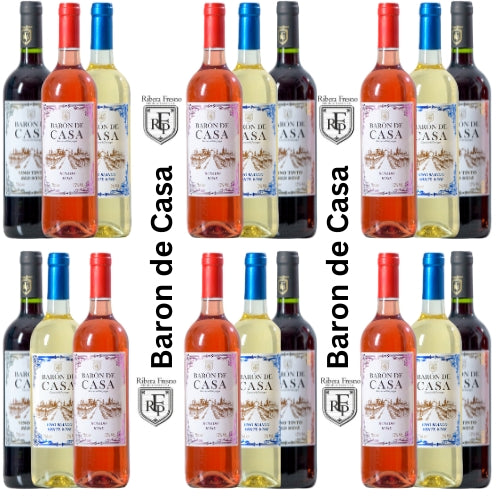 Baron de Casa Tempranillo 6X75cl + Rosè Blend 6X75cl + White Blend 6X75cl - 12%Vol.