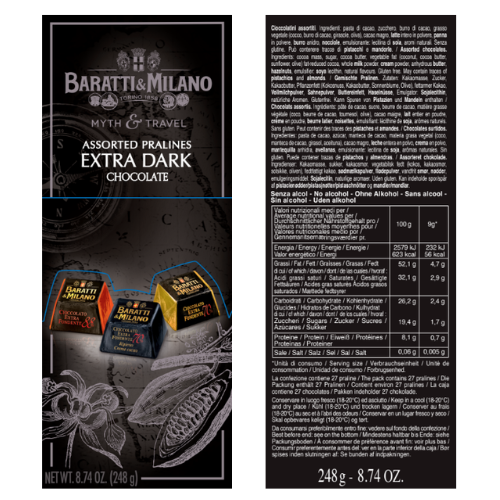 Finest Assorted EXTRA DARK Chocolate Praline Travel Box 248g