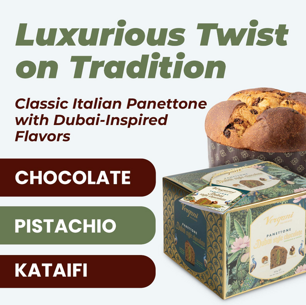 Vergani Milano Dubai style Chocolate Panettone with Pistachio cream & Kadayif 800g in Elegant Cardboard Box