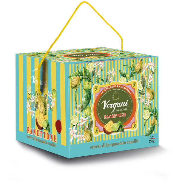 Vergani Milano Bergamot Premium Panettone with White Chocolate Chips 750g in Elegant Cardboard Box | Calabria Essence
