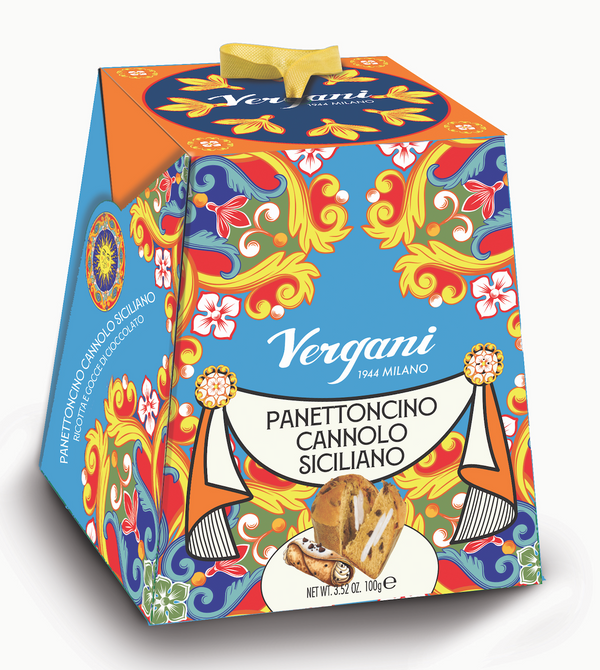 Vergani Milano Mini Panettone Sicily Trip Gift Box in Elegant Cardboard Box | Classic + Limoncello + Pistachio + Cannolo Panettoncino | 4X100g