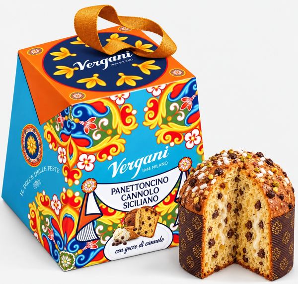 Vergani Milano Mini Panettone Sicily Trip Gift Box in Elegant Cardboard Box | Classic + Limoncello + Pistachio + Cannolo Panettoncino | 4X100g