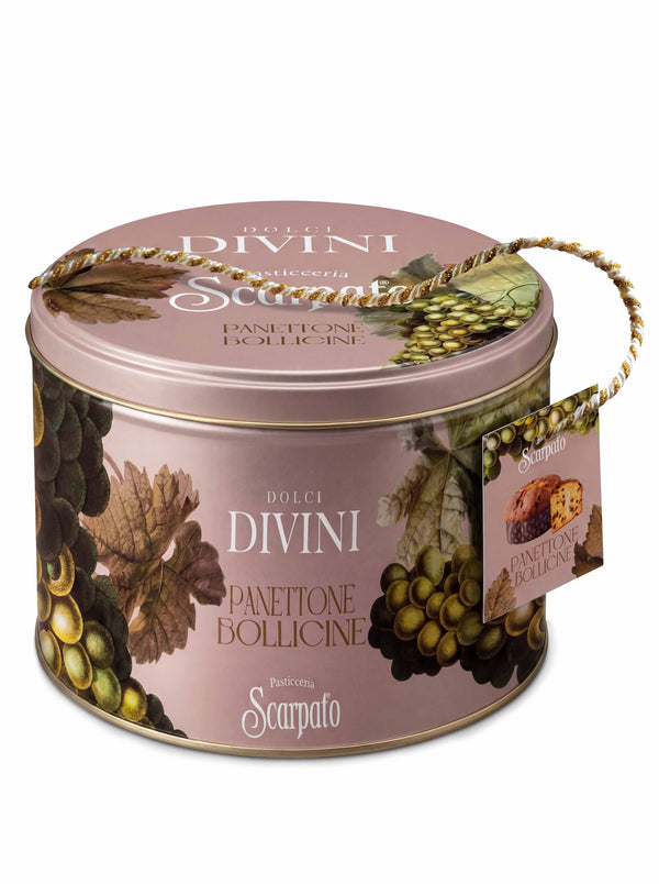 Scarpato Bollicine Wine Panettone 750g filled with Prosecco Cream, in elegant tin box