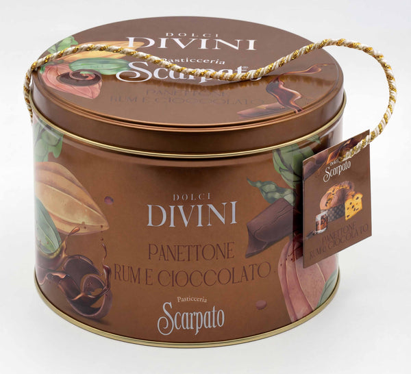 Scarpato Rum syrup & Dark Chocolate chips Panettone 750g in elegant tin box