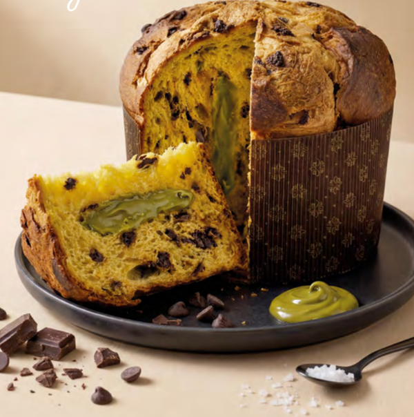 Scarpato Salted Pistachio Panettone Dolcesale 1000g filled with Pistacchio di Bronte PDO cream, in Elegant Cardboard Box