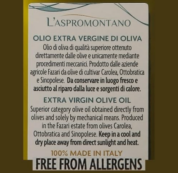 L'Aspromontano 500ml Italian Premium Extra Virgin Olive Oil