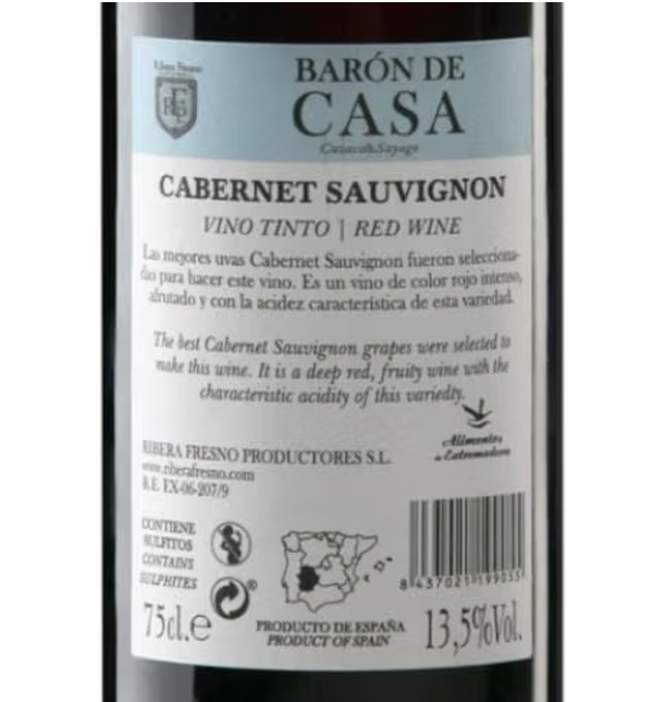 Baron de Casa Seleccion Cabernet Sauvignon 75cl 13.5% Vol. | Vintage 2023
